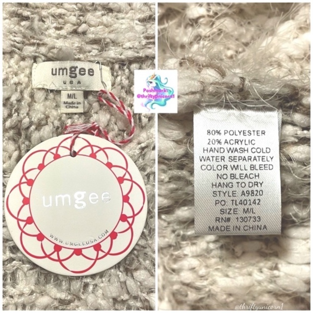 ๐ซถ NWT Umgee Marble Chunky Knit Fringe Hem Tan White Sweater Medium/Large - Picture 3 of 4